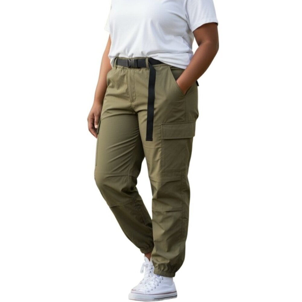Halara Nylon Cargo Jogger~Size Large~Olive Green with Adjustable Belt NWT L5 07